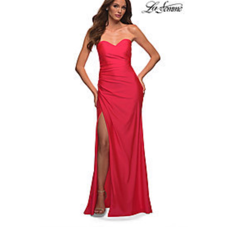 La Femme Sweetheart Slip Formal Prom Wedding Dress Size 00 Hot Coral Color
